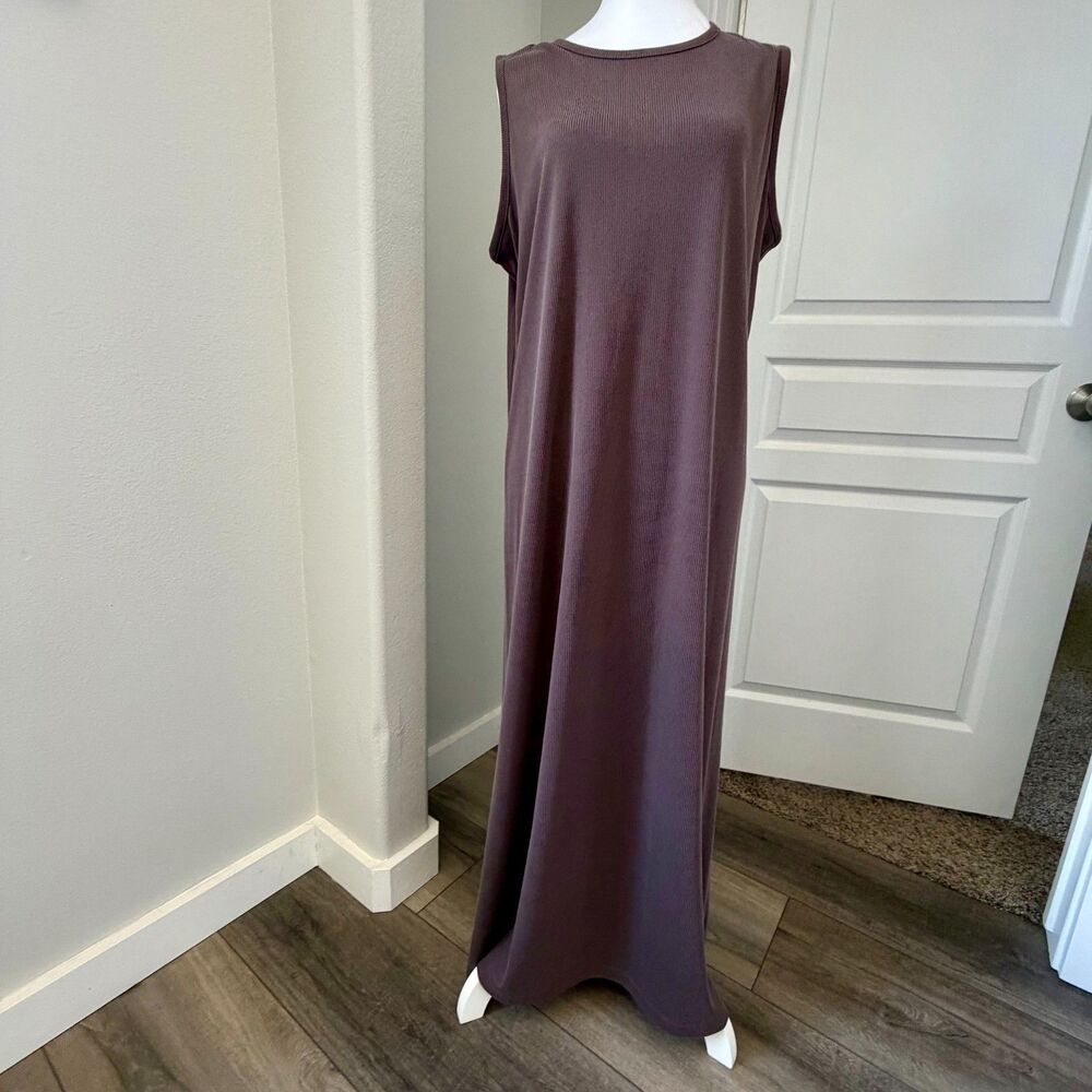 j.jill Maxi Neutral Minimalist Long Tank Dress Beachy Feminine Ribbed NEW - Picture 2 of 5